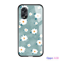 เคสใส่โทรศัพท์สำหรับ A18 OPPO A38หรูหรา INS ญี่ปุ่นและเกาหลีดอกไม้เคสมันวาวกระจกเทมเปอร์ปลอกเคสประกบหลังแบบแข็ง