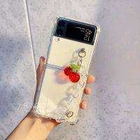 Funda De Teléfono Con Cadenas Y สร้อยข้อมือ Cereza Para Samsung Galaxy Z Flip 4 Cubierta Transparente A Prueba De Golpes Z Flip 3