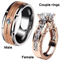 1pcs Luxury Metal Hollow Carving Pattern Gold Color Stones Couple Bridal Engagement Wedding Jewelry