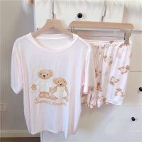 Modal Shorts Pajamas Set Womens Summer Cute Cartoon Bear Printed Thin Short-Sleeved Shorts Pj Sets for Women Sleepwear