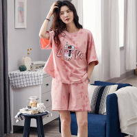 Summer Pajamas Sets Women Kawaii Strawberry Drink Cartoon Printing Cute Pink Sleepwear Fashion LOVE Letter Short Sleeve Homewear