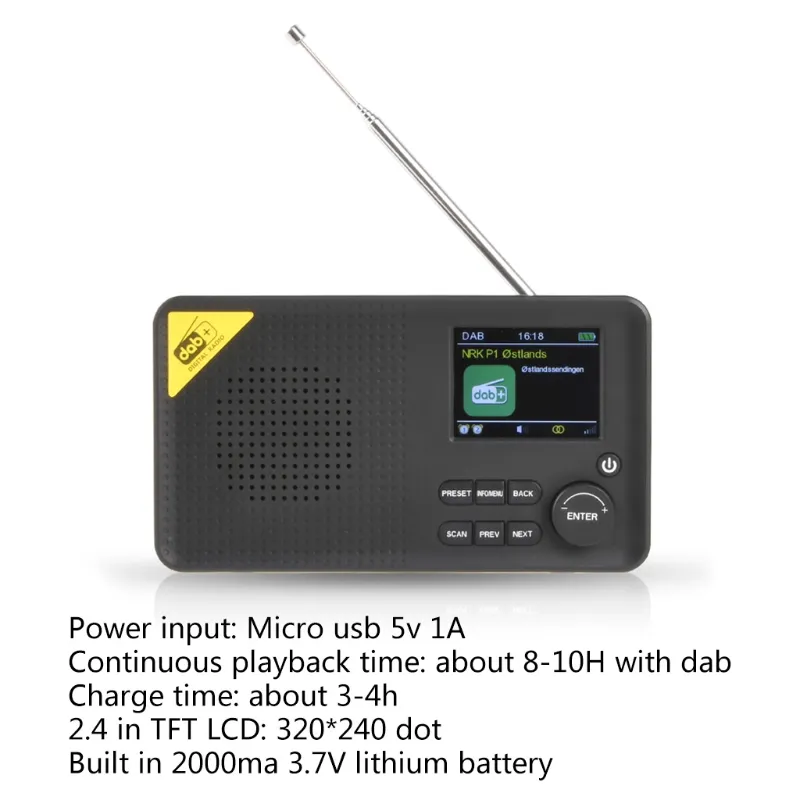 Red Wolf Đài Phát Thanh Gia Đình Nhẹ Có Thể Sạc Lại Radio Kỹ Thuật Số  Bluetooth Di Động Máy Thu DAB/DAB + Và FM 