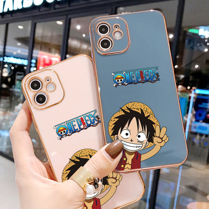 เคสสำหรับ-oppo-a9-2020-oppo-a5-2020-oppo-a31-2020ฟรีสายคล้อง-oppo-a53-2020-การ์ตูนลูฟี่ชุบขอบสี่เหลี่ยมหรูหราชุบเคสโทรศัพท์นิ่ม