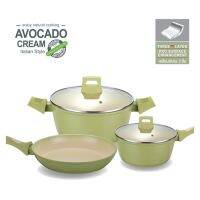 อุปกรณ์เครื่องครัว ชุดเครื่องครัว 5 ชิ้น ชุดหม้อกระทะ Besico รุ่น The Avocado cookware series ผลิตจากอะลูมิเนียมคุณภาพสูง เคลือบเซรามิกหนา 3 ชั้น แข็งแรง ใช้ได้กับเตาทุกชนิด