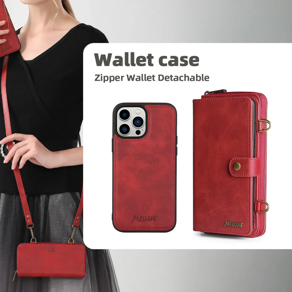 Pu Leather Wallet Phone Case For Iphone 14 Pro Max Case 6.7 Inch With Card  Holder,detachable 2 In 1 Split Magnetic Card Pouch Shell Phone Cover (red)