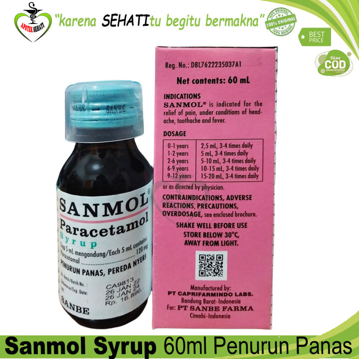 Sanmol Sirup 60ml Obat Panas Demam Analgesik Antipiretik Lazada Indonesia