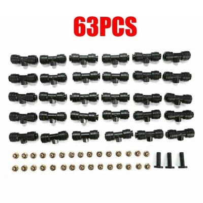63Pcs Plastic Spray Nozzles Water Misting Cooling 2 Points 1/4 Nozzles Atomizing Sprinkler Head Outdoor Garden Irrigation