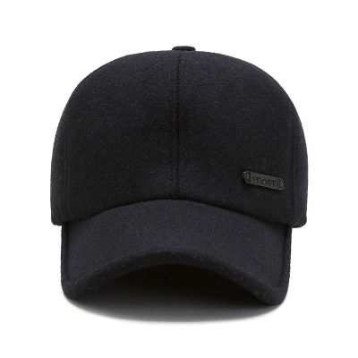 Autumn Winter Warm Windproof Baseball Cap For Men Solid Dad Hat With Earmuffs Male Plus Velvet Thickened Ear Protection Bone L38