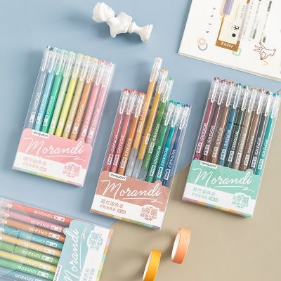 9pcs Morandi Gray Pens Set Multi Color Gel Ink Pens Retro Marker Liner 0.5mm Ballpoint For Journal School Art Supplies F037 Pens