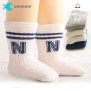 DENOSWIM Cute Letter N Striped Baby Calf Socks Summer Breathable Cotton