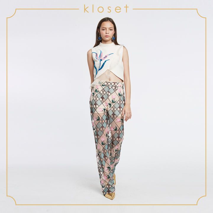 kloset-embroidered-trousers-aw18-p006-เสื้อผ้าแฟชั่น-เสื้อผ้าผู้หญิง-กางเกงแฟชั่น-กางเกงขายาว-กางเกงผ้าปัก