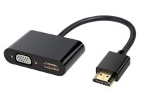 Cablecc HDMI to VGA &amp; HDMI Female Splitter with Audio Video Cable Converter Adapter For HDTV PC Monitor