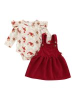 Newborn Infant Baby Girl Christmas Outfit Santa Claus Long Sleeve Romper Skirt Dress Set Corduroy Overall Christmas Clothes Set  by Hs2023