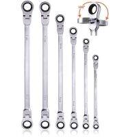 1 Buah Set Kunci Ratcheting Gear Ekstra Panjang Metrik 8Mm-19Mm Terbuat dari Kepala Putar Baja Vanadium Krom