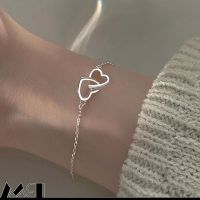 COD SDGREYRTYT Fashion Double Heart Silver Plated Interlocking Petite Heart Bracelet For Women