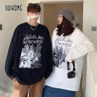 Suikone เสื้อยืดแขนยาววินเทจอเมริกันใหม่เสื้อวอร์มสำหรับฤดูใบไม้ผลิและฤดูใบไม้ร่วงเสื้อแบบหลวมอินเทรนด์เสื้อผ้าไซส์ใหญ่