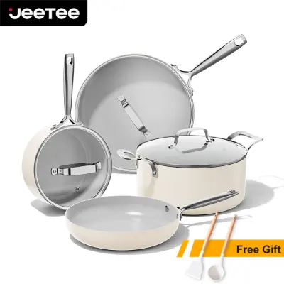 JEETEE 4 PCS Pan Non-Stick Cookware Set 28CM deep frying pan with lid + 24CM casserole with lid + 24CM frying pan + 20CM saucepan with lid