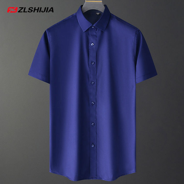 etydfbdfu-wolf-warrior-family-men-s-ice-silk-short-sleeved-shirt-tooling-business-casual-professional-half-sleeve-elastic-non-iron-blue-shirt
