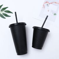 SUHE 1pcs Outdoor Straw Cup Plastic Water Bottle With Straws Drinking Cup Portable Reusable Drinkware Personalized Shiny Flash PowderMulticolor