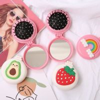 【BEIBEI】 Cute Girl Heart Folding Air Bag Comb Cartoon Portable Plastic Air Cushion Head Massage Comb with Makeup Mirror