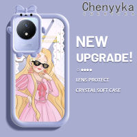 Chenyyka เคสสำหรับ VIVO Y02 Y02A Y11 2023ลายการ์ตูนสาวสวยเคส Little Monster Bknot Form Case นุ่มกันกระแทกทนต่อการขีดข่วนเคสโทรศัพท์โปร่งใส TPU ซิลิกาเจลฝาครอบป้องกันเลนส์กล้องถ่ายรูป