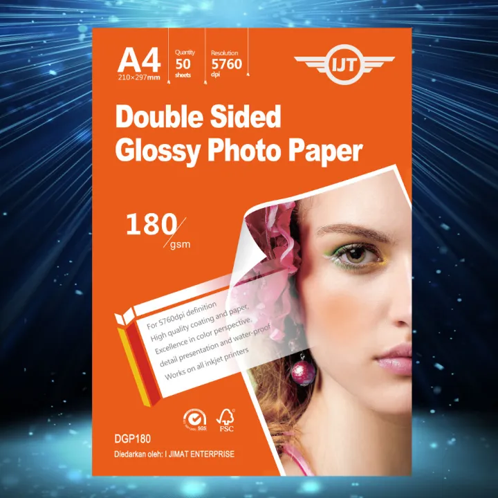 Ijt Dgp180 Double Sided Glossy Paper Waterproof Glossy Photo Paper A4 Size 180g 180gsm Each 1892