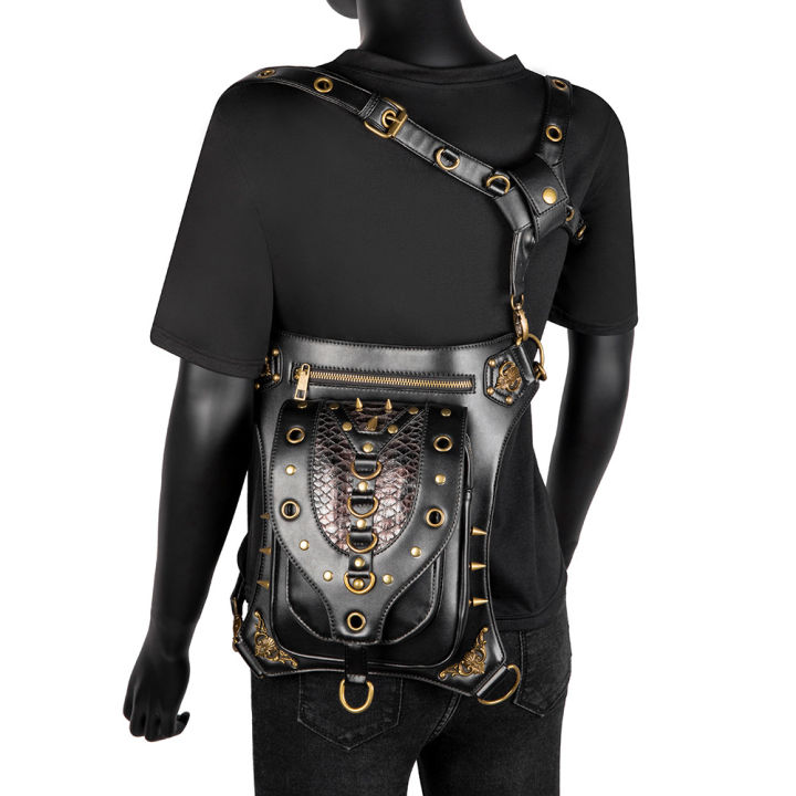 2023-new-bags-women-european-and-american-punk-one-shoulder-bag-female-creative-rivet-skull-outdoor-cell-phone-belt-bag
