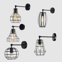 Vintage American E27 Cage Wall Lamp Black Iron Wall Lights Bedroom Bar Counter Sconce Retro Indoor Reading E27 Lamp