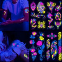 Temporary Fluorescent Tattoos Flower Feather Animals Pattern Body Arm Leg Face Stickers Night Bar Party Music Festival