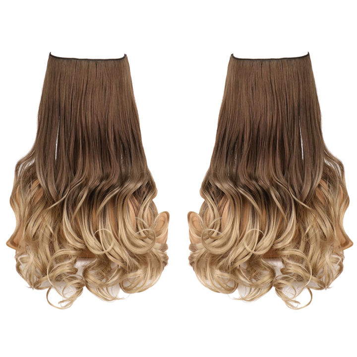 long-natural-synthetic-no-clip-wave-halo-hair-extensions-in-artificial-ombre-black-brown-blonde-pink-fish-line-fake-hair-piece