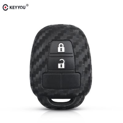 dfthrghd KEYYOU Silicone Car Key Case Fob For Toyota CAMRY RAV4 Prius Corolla 2012 2013 2014 2015 Carbon Fiber Key Protective Cover