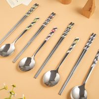 304 Stainless Steel Cutlery Cute Cartoon Student Spoon Chopsticks Set Dinnerware Set  Travel Cutlery Set  Dinnerware Set Flatware Sets