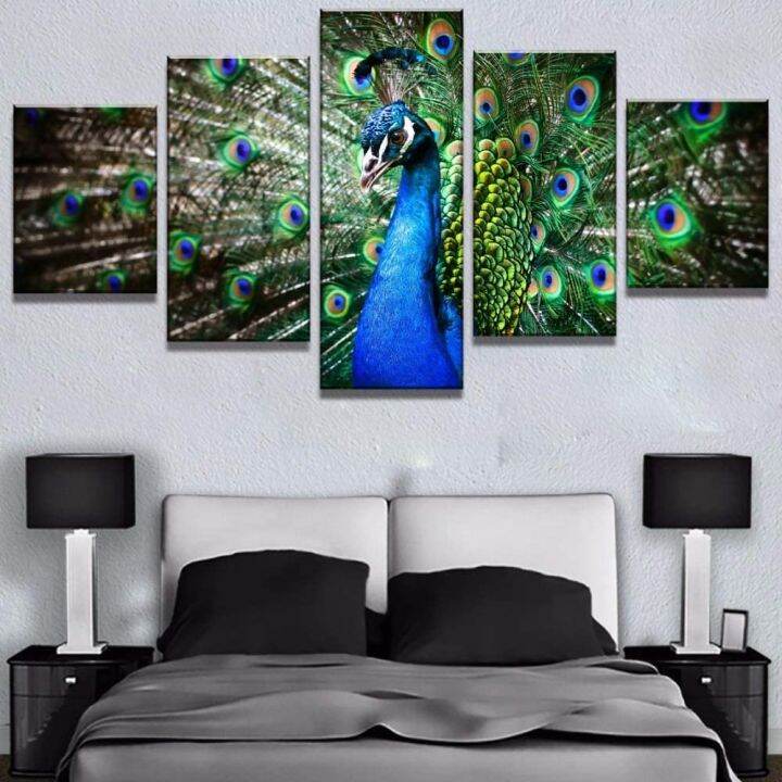 Peacock Flaunting Ltis Tail hiasan hiasan moden-5 Pieces Wall Art ...