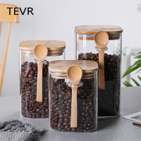 Wood Lid Glass Airtight Canister Kitchen Storage Bottles Jar Sealed Food Container Tea Coffee Beans Grains Candy Jars Containers