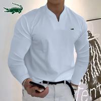 2023 High quality mens autumn new pure cotton T-shirt shirt Business casual sports V-neck long sleeved T-shirt shirt top S-5XL