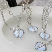 Delicate Split Heart Necklace for Women Gothic Vintage Multi Layered Heart Pendant Collarbone Chain Wedding Party Gift Jewelry