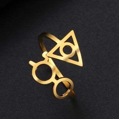 [MM75] COOLTIME แฟชั่นแหวนหญิงฟ้าผ่าแผลเป็น Harri แว่นตา Deathly Hallows แหวนสำหรับหญิงสาวพรรคของขวัญเครื่องประดับขายส่ง
