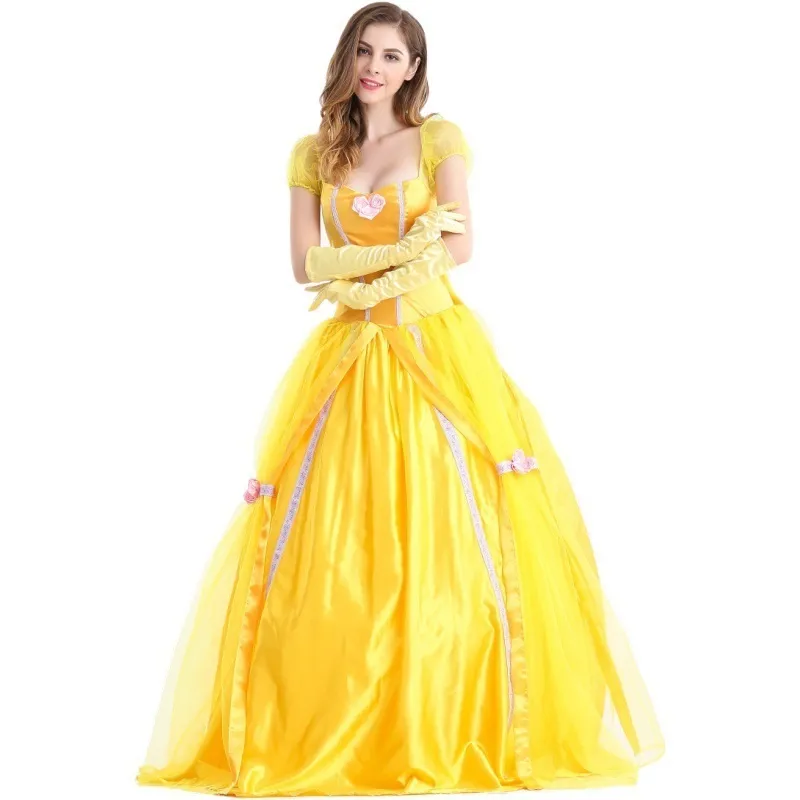 Anime Beauty and the Beast Costume Belle Princess Dresses Adult Fairy Tale  Princess Palace Dress Women Halloween Fancy Party Cosplay Dress【Free yellow  gloves】 | Lazada Singapore