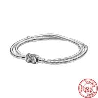 925 Sterling Silver Bracelets Original Pantora Moments Double Wrap Barrel Clasp Snake Chain Pave Bracelet Valentines Gift