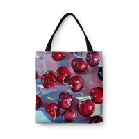 Artistic Fruit Cherry Printed Canvas Bag Oil Painting Artist Large Capacity Eco Bag College School Bag Female shopper Bag