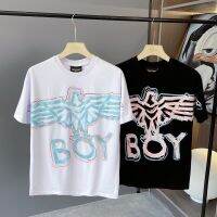 Boy London เสื้อยืดพิมพ์ลายแขนสั้นสำหรับเด็กผู้ชาย,สำหรับทั้งหญิงและชายปีกอินทรีคลาสสิกทรงหลวมลำลองแขนครึ่งเดียวนำเข้า