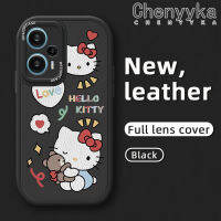 Chenyyyka เคสสำหรับ F5 POCO เคสโทรศัพท์หนังนิ่มลายการ์ตูน Hello Kitty ดีไซน์ใหม่เคสป้องกันกล้องคลุมทั้งหมดกรอบสีกันกระแทกเคสอ่อน