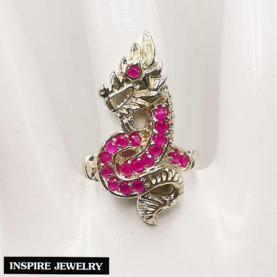 Inspire Jewelry ,แหวนพญานาคทับทิม ตัวเรือนอัลปาก้าอย่างดี และหุ้มทอง100% 24K (Thai Quality)  นำโชค เสริมดวง งานจิวเวลลี่ พร้อมกล่องกำมะหยี่หรู