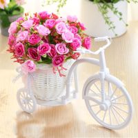 Artificial Flowers Silk Roses Rattan Bike Vase Plastic Bicycle Desktop Decorative Rose Bonsai Plant Outdoor Home Office Decor