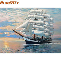 RUOPOTY Frame Sailing Boat DIY Painting By Number Modern Abstract Handpainted Oil Painting Home Decoration For Wall Art Picture