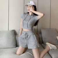 COD DSFGERRTYTRRE Korean Style Women Summer Casual Set Wear Tops Shorts Set Fashion Sportswear Suit Ladies Clothing