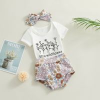 FOCUSNORM 0-18M 3pcs Baby Girl Clothes Sets Letter Print Short Sleeve Romper Floral Elastic Waist Shorts Headband  by Hs2023