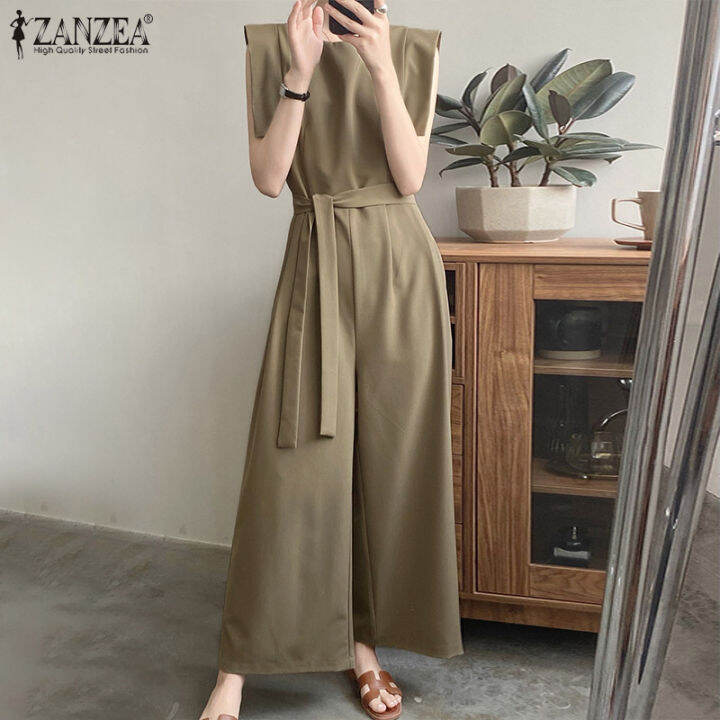 Zanzea Korean Style Women Sleeveless O Neck Dungaree Jumpsuit Solid Loose Romper Playsuit