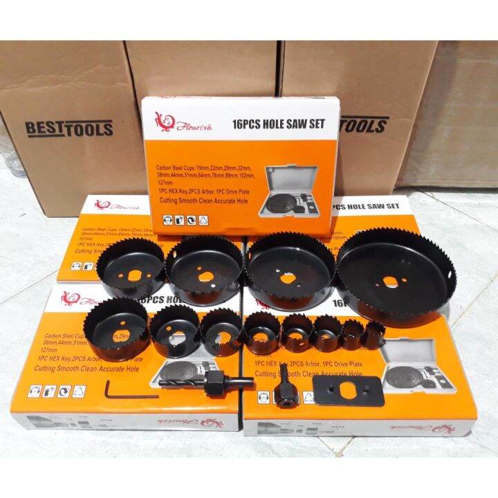 Holesaw Set 16pcs BISON - Mata Bor Hole Saw JUMBO Set Lengkap 19mm ...