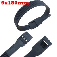 9x180mm 9x180mm Black Nylon Plastic Flat Buckle Self Locking Reverse Teeth Protect Wire Wrap String Zip Ties Cable Tie